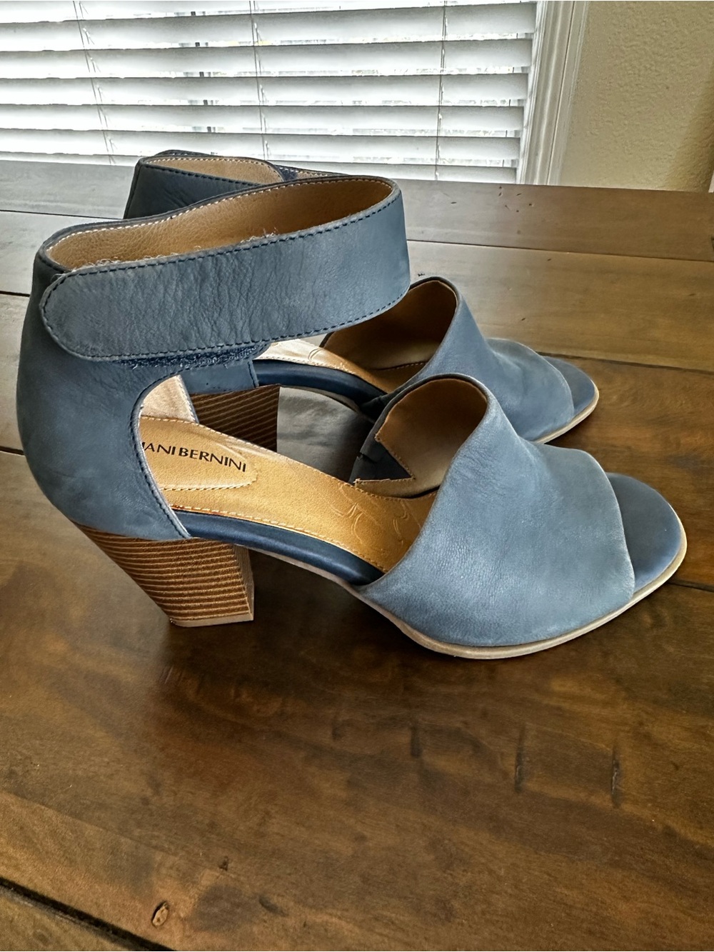 Giani Bernini Blue Suede Open-Toe Block Heel Sandals